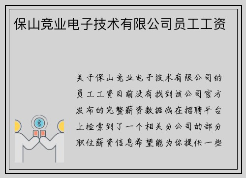 保山竞业电子技术有限公司员工工资